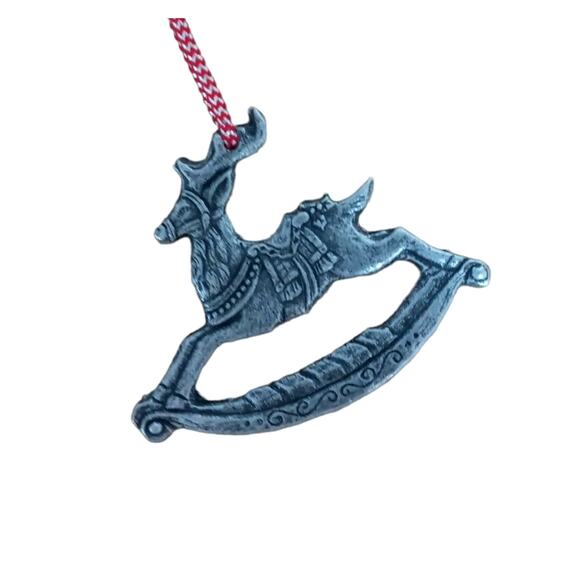 Vintage Pewter Rocking Horse Reindeer Ornament Rare Christmas Tree Decor Gift - Picture 2 of 13